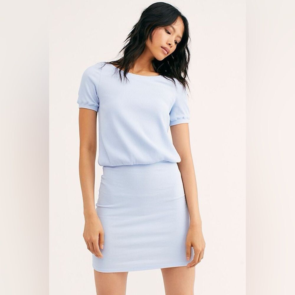 Free People Beach Blue Happy Hour Cotton Blend Mini Dress Size Extra Small
